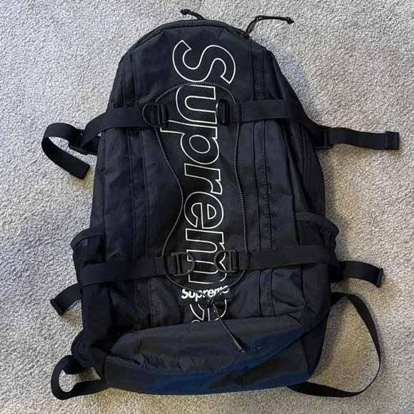 Supreme Black Vertical Logo Backpack with Strap Detailing - Picture 1 of 3